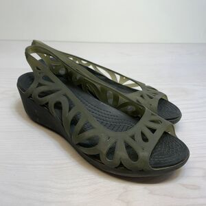 Crocs Adrina III Mini Wedge Sandals Womens 9 Black Slip On Comfort Slingback